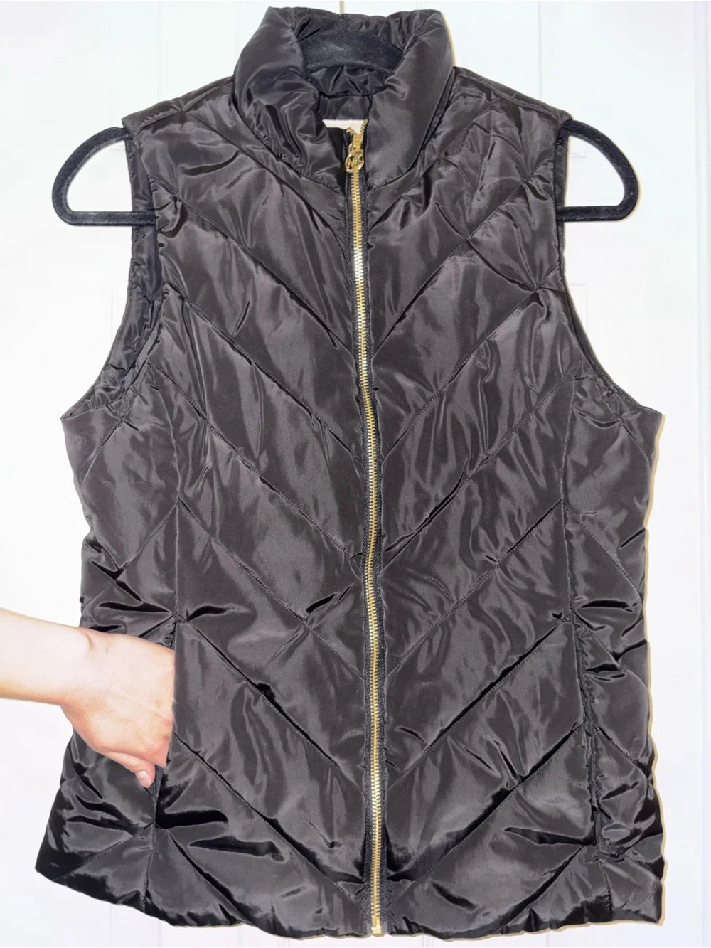 Michael Kors Black Quilted Puffer Vest with Gold-Tone Zip